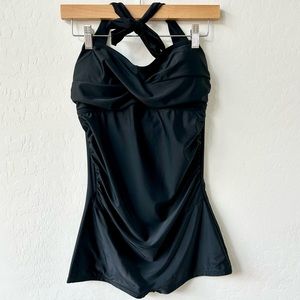 EastElegant Maternity One Piece Swimsuit Retro Halter, Boy Shorts, Black, Size M